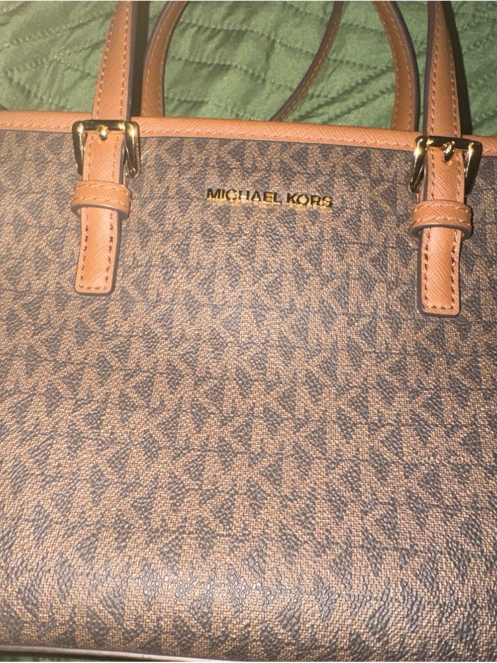 Michael Kors Brown MK Signature Tote with Tan Trim